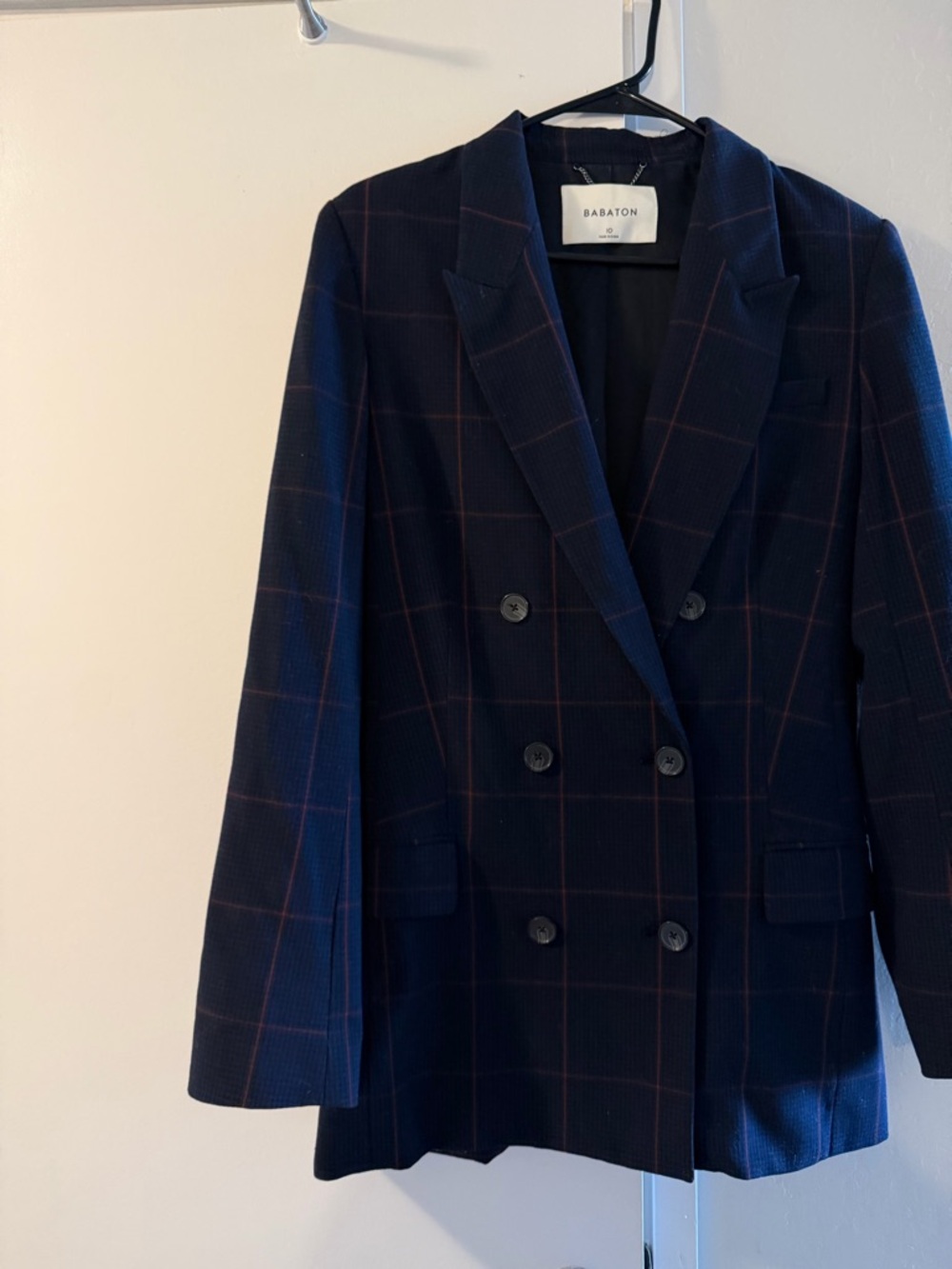 Babaton Navy Windowpane Double-Breasted Blazer